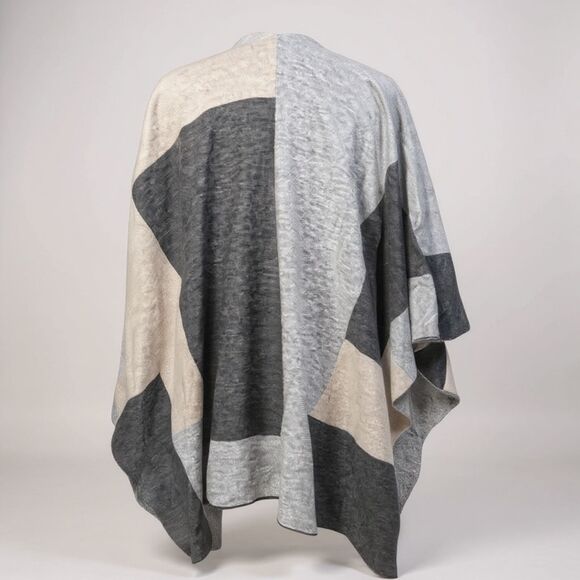 Eileen Fisher Colorblock Merino Wool Poncho Cardigan OS — Luxe & Cozy - Picture 2 of 5